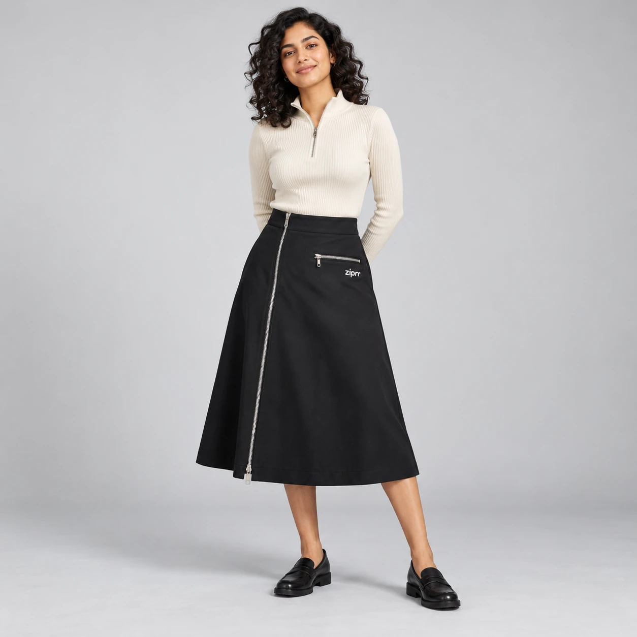Gallery Pleated Zip Midi Skirt